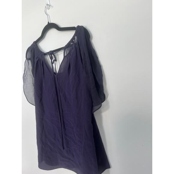 Rebecca Taylor Pleated Chiffon Blouse Women 4 Purple‎ Flutter Sleeve Top - Picture 5 of 7